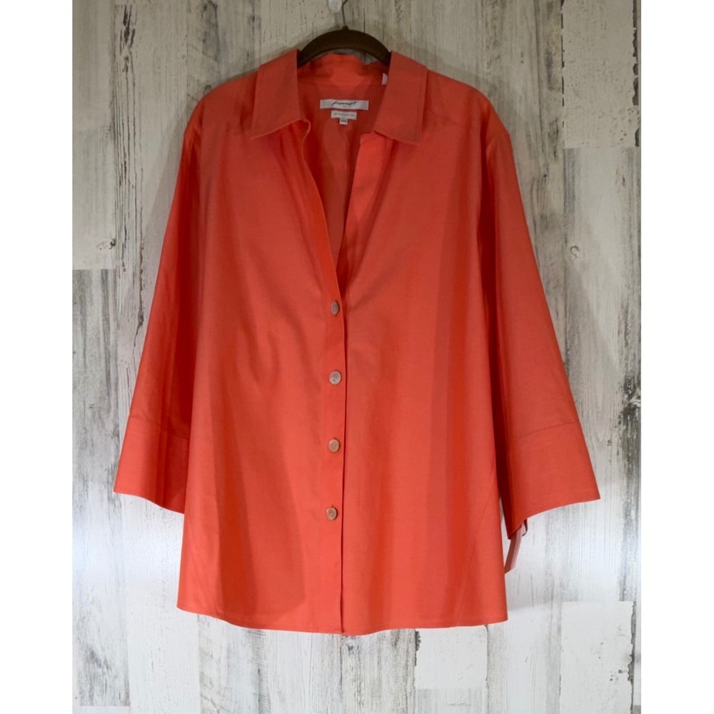 Foxcroft NYC Heritage Non-Iron Shirt‎ 24W Orange Coral 3/4 Sleeve Career Office